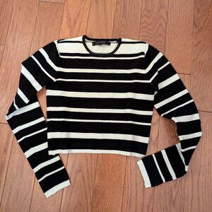 Olivaceous Striped Long Sleeved Bodycon Crop Top Shirt